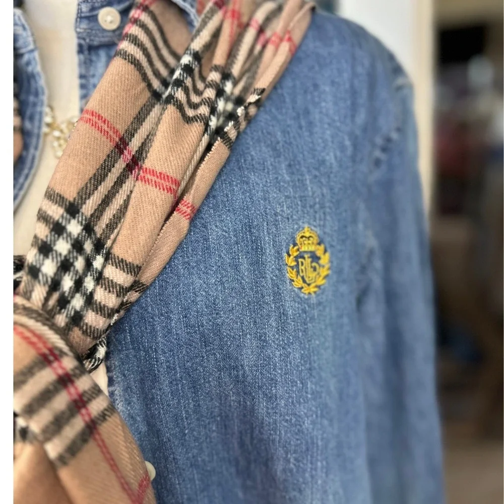 Lauren Jeans Co Ralph Lauren VTGE Denim Shirt SZ SM Blue Crest Logo Button Down - Picture 5 of 12